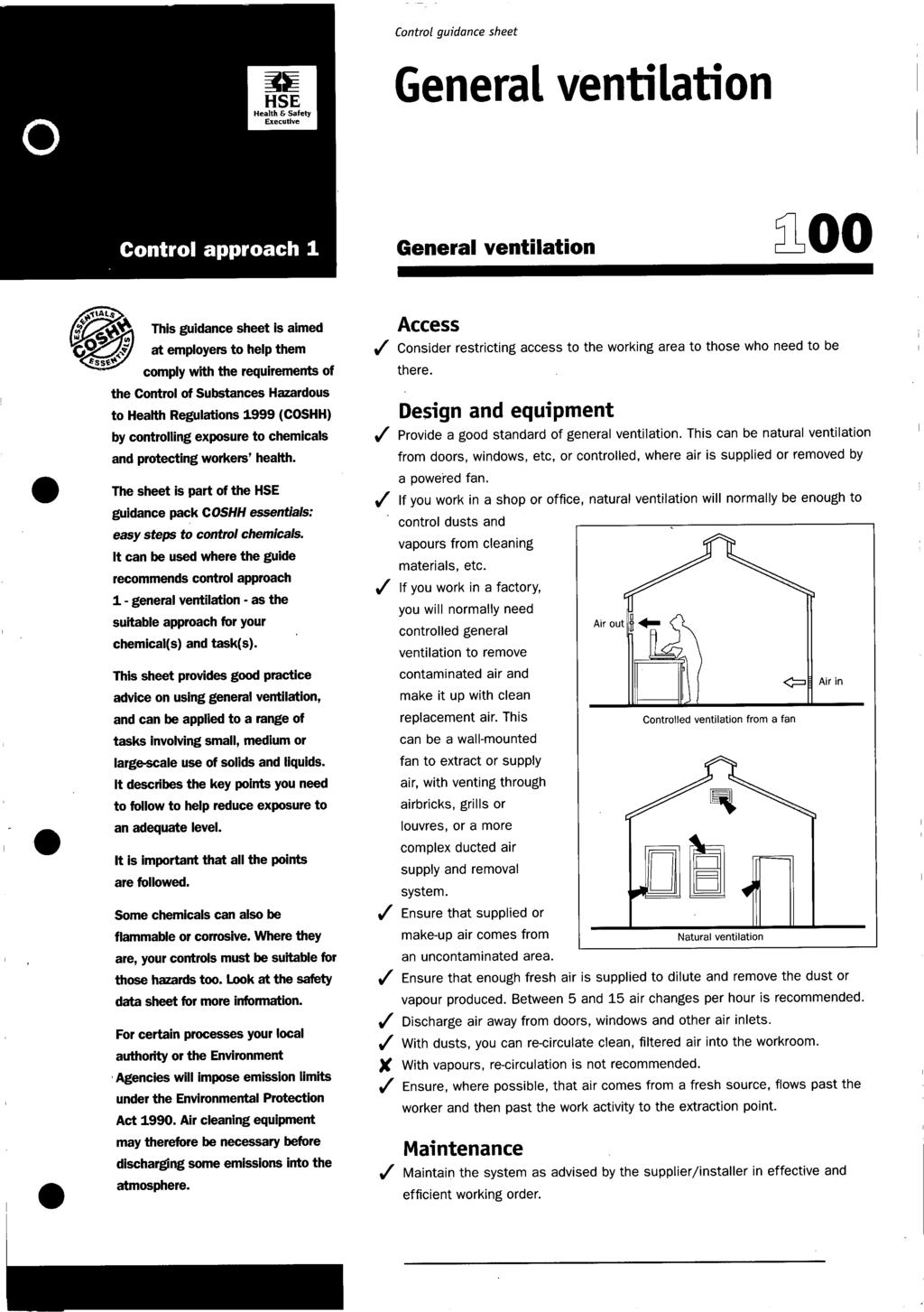 ~ Control guidance sheet General ventilation General ventilation a a This guidance sheet is aimed at employers to help them comply with the requirements of the Control of Substances Hazardous to