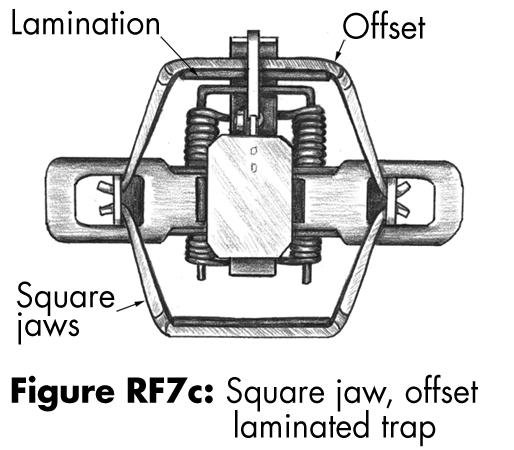 Special considerations for practicality: This device also meets BMP criteria for gray foxes, red foxes, Eastern coyotes and Western coyotes. Figure BC5. Laminated, offset trap (closed) Figure BC6.