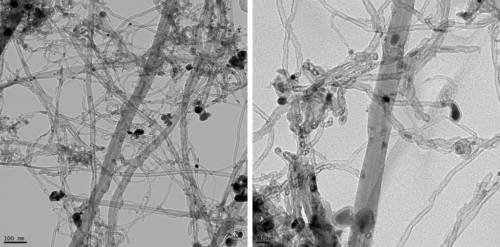 Figure S3- TEM images showing the pore sizes of branch CNTs (small diameter CNTs). Based on TEM analysis, branch CNTs were observed to exhibit average inner diameter of 4.7 nm.