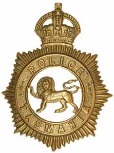 3949* Tasmania Police, cap badge, King's Crown, brass, c.1930 (76mm x 57mm). Extremely fine.