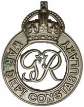 3952* War Department Constabulary (GVIR), 1937-1952, hat badge in white metal (52mm x 40mm). Lug broken at back, otherwise very fine and rare.