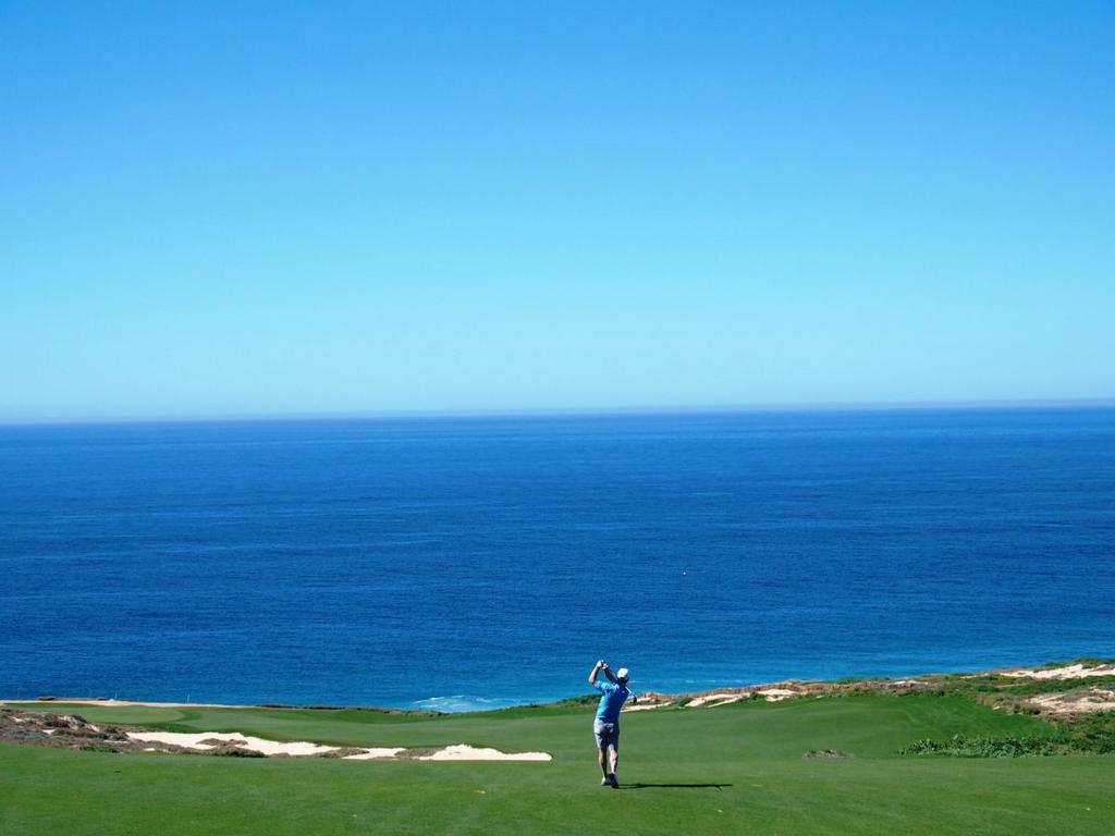 Quivira Comfort For the macho player who chooses to play from the black tees, the postage stamp 5 th hole tee box is basically a cliff surrounded by a wall of Pacific Ocean blue.
