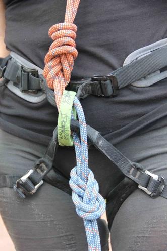 When climbing in series with the second taking up the third s rope, always tie the third s rope into