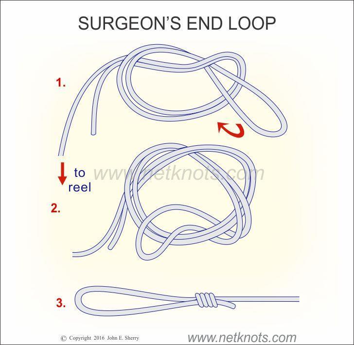 Surgeons End Loop How to tie the Surgeon's End Loop Knot. The popularity of the Surgeon s End Loop lies in its simplicity as well as its strength. Two overhand knots with doubled line and you re done!