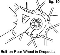 wheel to make sure that it is centered in the frame and clears the brake pads; then squeeze the brake lever and make sure that the brakes are operating correctly. c. Removing A Bolt-on Rear Wheel!