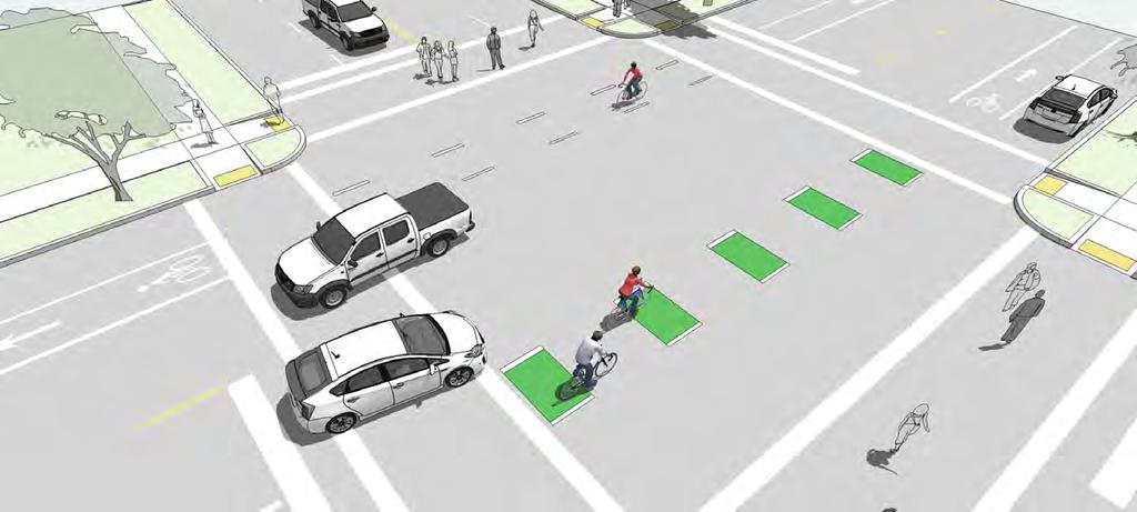 INTERSECTION CROSSING MARKINGS Bicycle pavement markings through intersections guide bicyclists on a safe and direct path through the intersection and provide a clear boundary between the paths of
