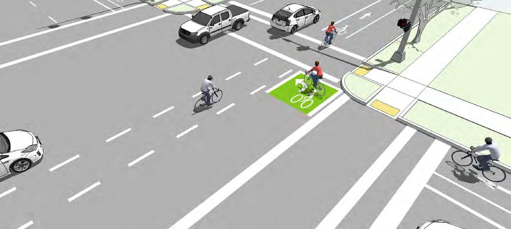 TWO-STAGE TURN BOXES Two- stage turn boxes offer bicyclists a safe way to make turns at multi-lane signalized intersections from a physically separated or conventional bike lane.