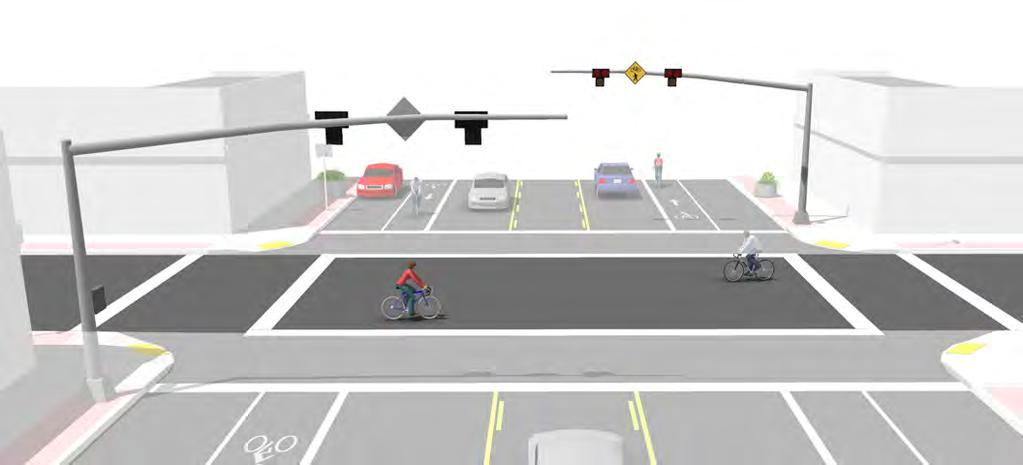 HYBRID BEACON FOR BICYCLE ROUTE CROSSING A hybrid beacon, previously known as a High-intensity Activated Crosswalk (HAWK), consists of a signal-head with two red lenses over a single yellow lens on