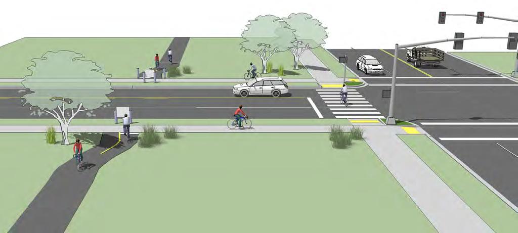 ROUTE USERS TO SIGNALIZED CROSSING Path crossings within approximately 400 ft of an existing signalized intersection with pedestrian crosswalks are typically diverted to the signalized intersection