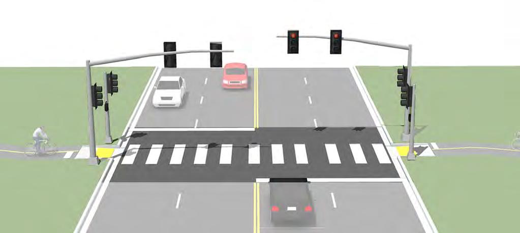 FULL TRAFFIC SIGNAL CROSSINGS Signalized crossings provide the most protection for crossing path users through the use of a red-signal indication to stop conflicting motor vehicle traffic.