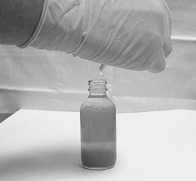 Once the precipitate has settled for a second time, add eight drops of sulfuric acid (H 2 S0 4 ) from the squeeze bottle. Cap your sample bottle and invert to mix.