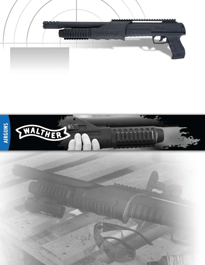 Walther SG9000 2252019 3-shot burst and single shot Powered by a single 88g CO2 capsule Integrated tactical rails for lasers and flashlights Tactical BB shotgun