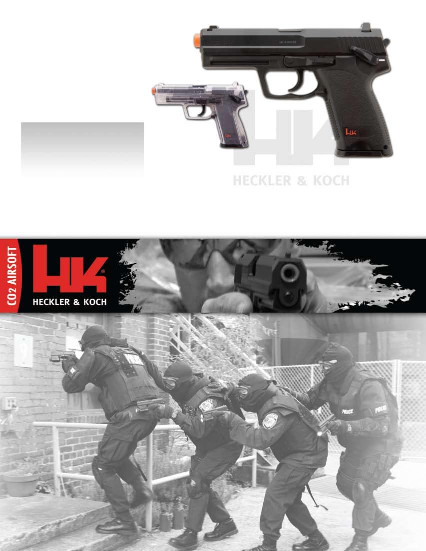 H&K USPCO2 2262030 2262031 Clear CO2 Clear Authentic H&K replica Powered by a single 12g CO2 capsule Heavy metal magazine houses CO2 and BBs Moving hammer adds realism Fixed