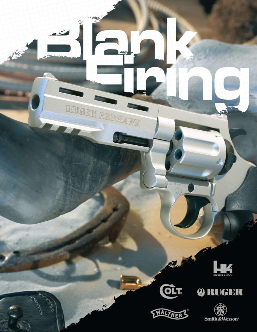 WARNING: BLANK FIRING GUNS ARE DESIGNED FOR USE BY EXPERIENCED SHOOTERS. ADULT SUPERVISION REQUIRED. MISUSE OR CARELESS USE MAY CAUSE SERIOUS INJURY OR DEATH.