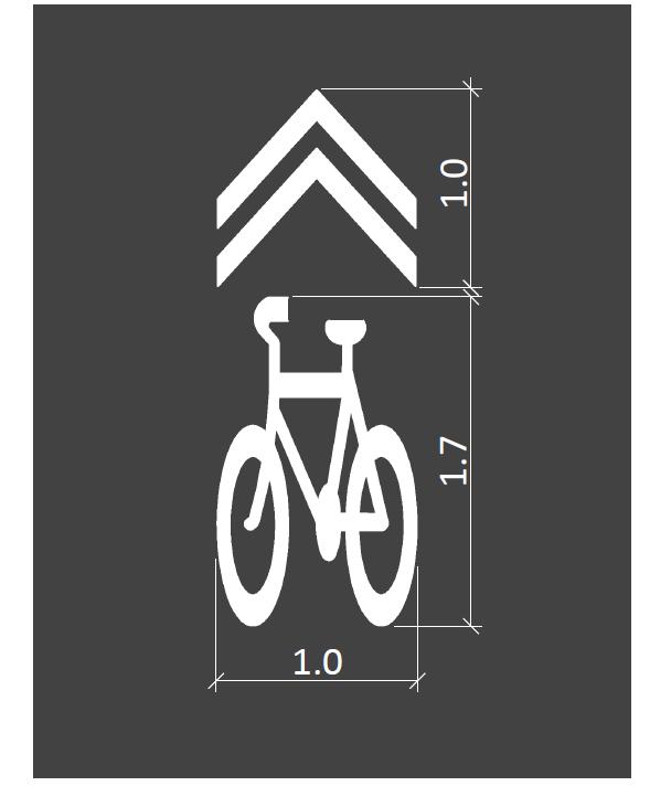 Best Practice Guidance Note 7 DESIGN PARAMETERS Sharrow Marking Symbol A sharrow marking comprises the white cycle symbol used to indicate a cycle lane supplemented by two white chevron markings.