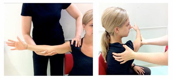 End position: Gently raise the person s arm out to the side, stabilizing the shoulder as you stretch.