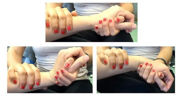Wrist Exercise: Wrist Wave (wrist flexion/extension) Hand positions: Place one hand in the person s palm and one hand on the forearm.