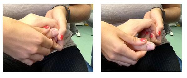 Start position: Slowly bend the finger into a fisted position, making sure each of the joints bend as much as possible.