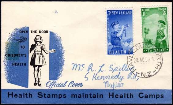 1958 Health Stamp Plating - 3d+1d Boys Brigade Main Sheet Errors and Varieties 35 R6/20 Blue Extensive horizontal scratch through the boys'