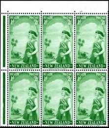 8 New Zealand Postage Stamps Errors and Varieties 2d+1d Sheet Layout The plate block comprises a