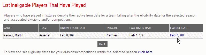 3.9 How to Check for Ineligible Players (Registration Deadlines) If your league has set a registration deadline for a division (see How To Set Registration/Transfer Deadlines for Players), you may