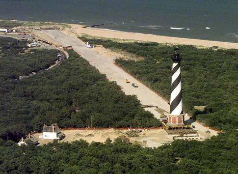 ~1,500 feet from coastline; lighthouse was lifted off its