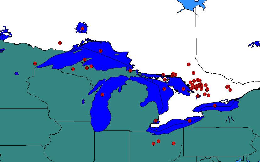 Occurrence of Bythotrephes in North America Minnesota Ontario Wisconsin Bythotrephes Invasions