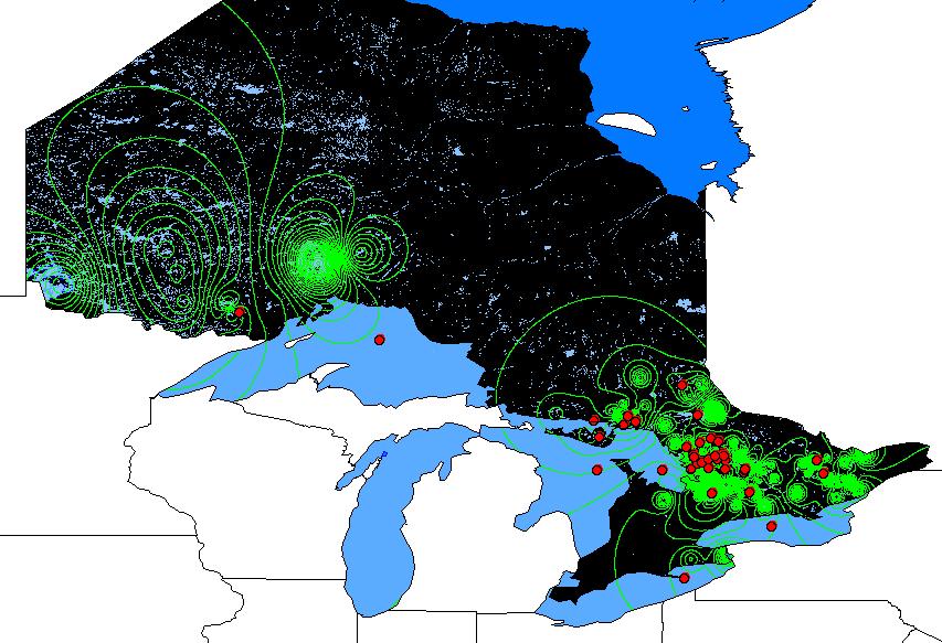 Projected Spread of Bythotrephes in Ontario Bythotrephes is expected to