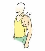 While standing, shrug your shoulders up and hold for 5 seconds. Then, with your shoulders up, squeeze your shoulder blades back and together and hold 5 seconds.