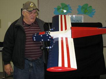 His plane is powered by two 800 watt motors and use a 4000ma 4s LiPo battery. Marty Schrader gave a terrific presentation on foam model construction.