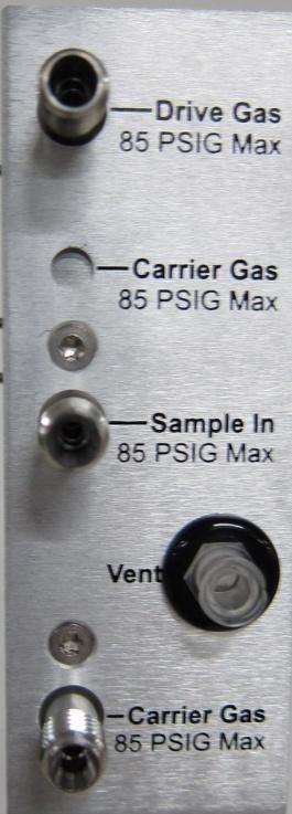 G4370M uses 1/8- inch Swagelok connection for its carrier gas supply, Sampling gas and Six port injection valve driver gas. Using Fem Luer x 1/16" ID Tube Barb Pane (P/N 0100-2377) connect to vent.
