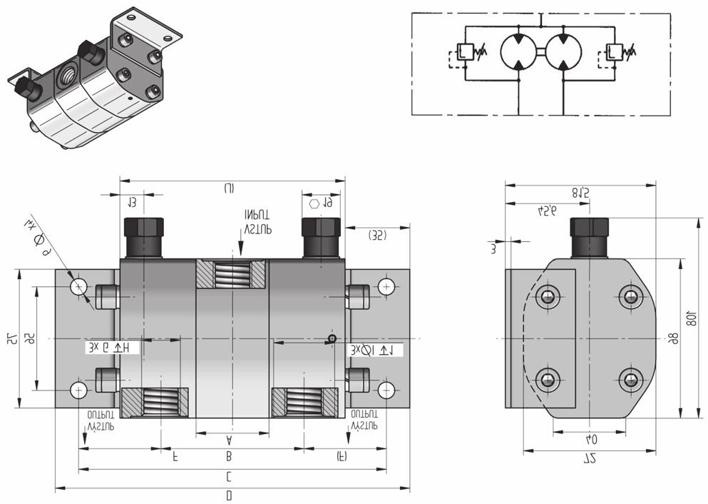 Catalogue of flow dividers DP DPV2 1) The transfer valves can be set in the range from 50 to 200 bar 2) The divider can be a combination of varied geometric volumes - pressure values in this case are
