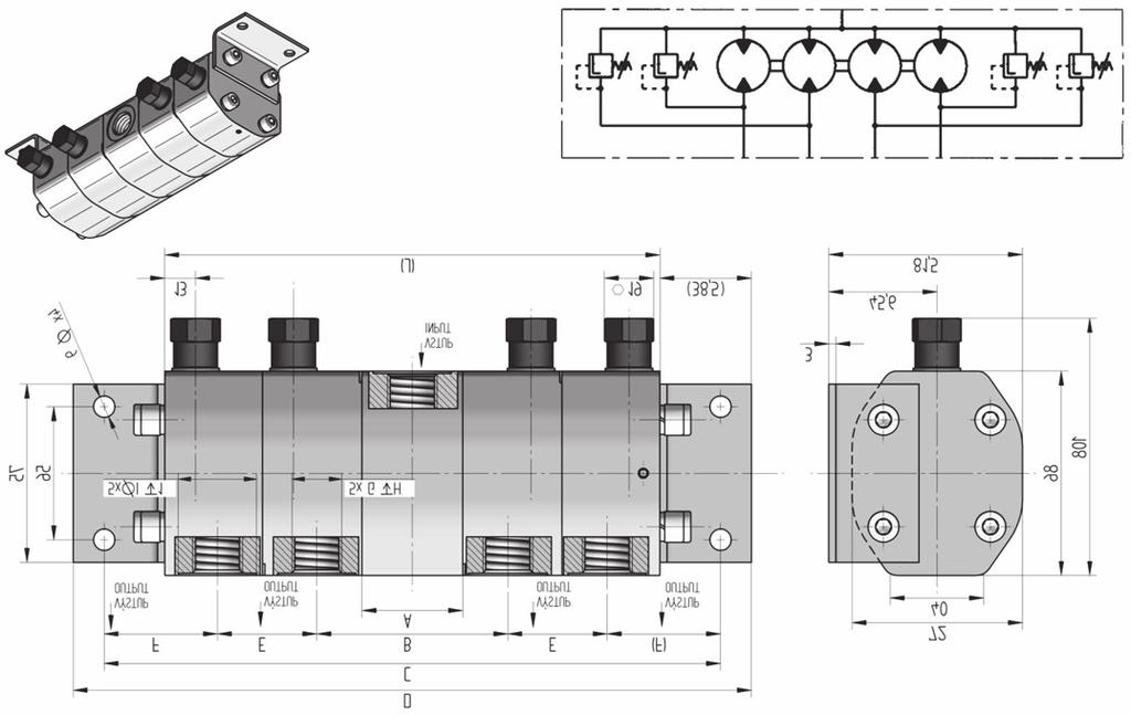 DP Catalogue of flow dividers 1) The transfer valves can be set in the range from 50 to 200 bar 2) The divider can be a combination of varied geometric volumes - pressure values in this case are