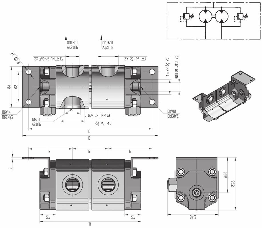 Catalogue of flow dividers DP DPVJ 1) The transfer valves can be set in the range from 50 to 200 bar 2) The divider can be a combination of varied geometric volumes - pressure values in this case are