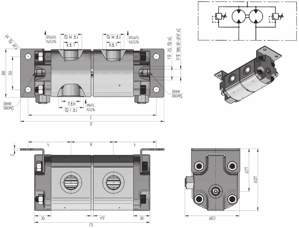 Catalogue of flow dividers DP DPVT3 1) The transfer valves can be set in the range from 50 to 200 bar 2) The divider can be a combination of varied geometric volumes - pressure values in this case