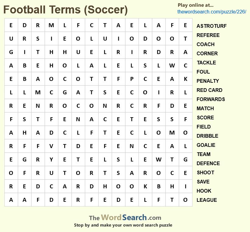Soccer Word Search Trivia Answer - from page