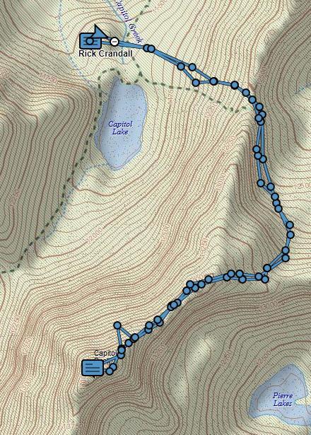 That is a 900 hike up switchbacks (shown in red) to the saddle between Capitol and another iconic peak, Mt.