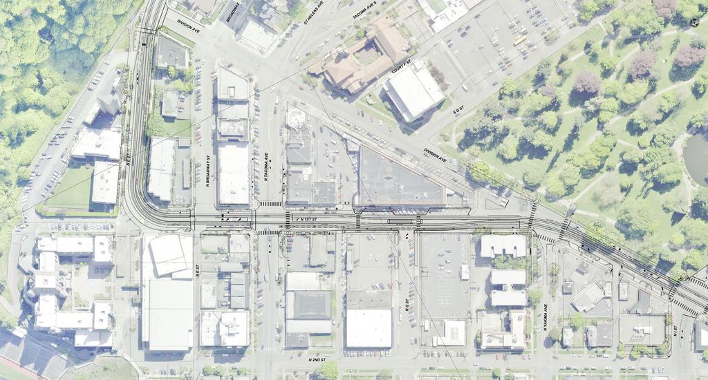STADIUM DISTRICT CENTER PLATFORM Inbound to Tacoma Dome Redevelopment increases parking on Division Ave Existing bus stop remains TULLY S Existing parallel parking removed for bus access Ped plaza or