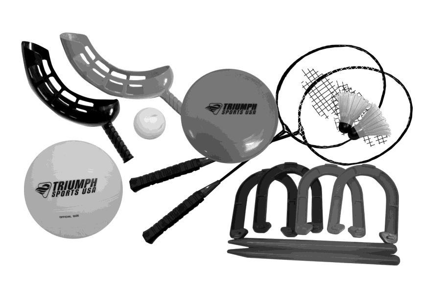Item# 35-7137 5 Game Combo BADMINTON VOLLEYBALL JAI LITE HORSESHOES FLYING DISC