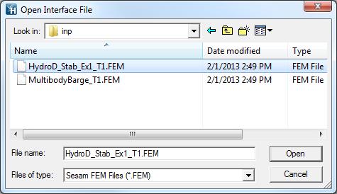 The panel model has been made in GeniE To import, locate the file HydroD_Stab_Ex1_T1.FEM stored under C:\Program Files (x86)\dnvgl\hydrod V4.