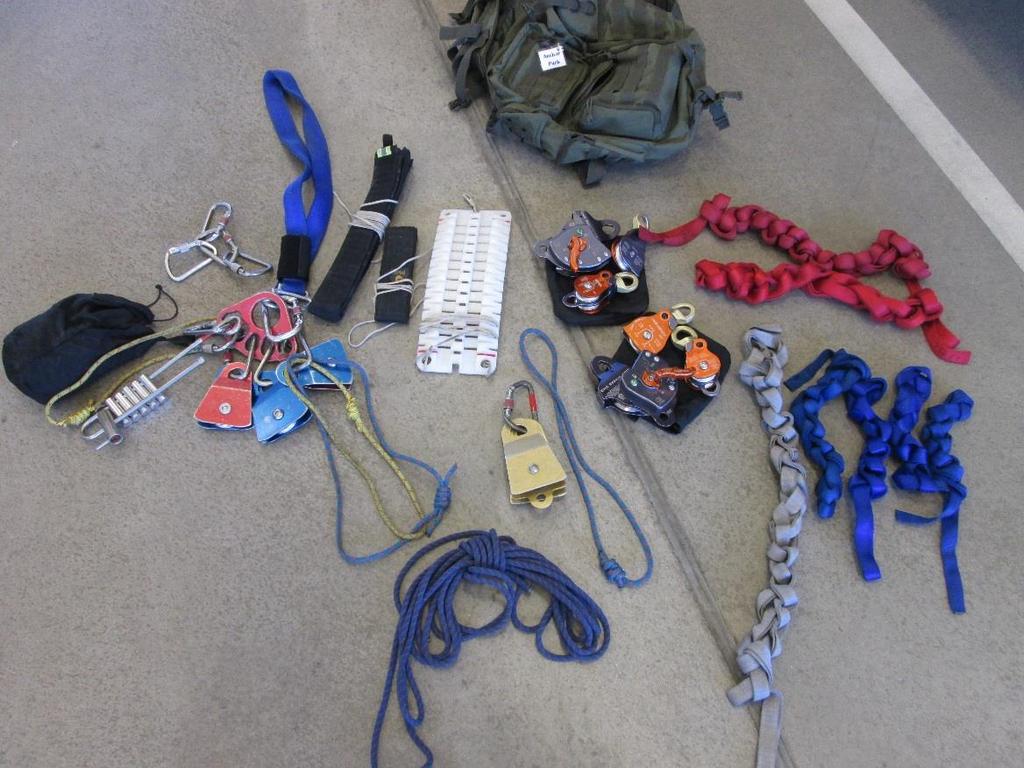 Typical contents of an Anchor Bag. This differs from the contents of a Blitz pack Vehicles: Our apparatus have many different and versatile attachment points.
