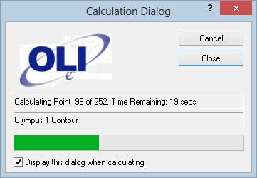 A Calculation Dialog appears displaying the calculation queue. Developers at OLI Systems, Inc.