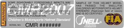 : British Standards Institution: Sample Snell labels found inside helmet: K98; M2000; SA2000;