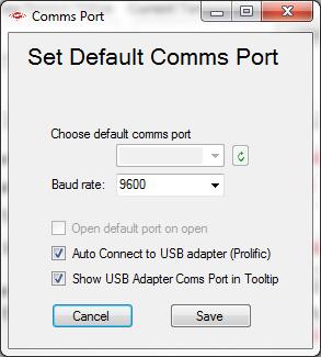 Advanced Settings: Edit > Comms port setting: Used to configure automatic communication port settings. Baud rate: 9600 default. If the baud rate in the Logger Settings is changed the PC must match.