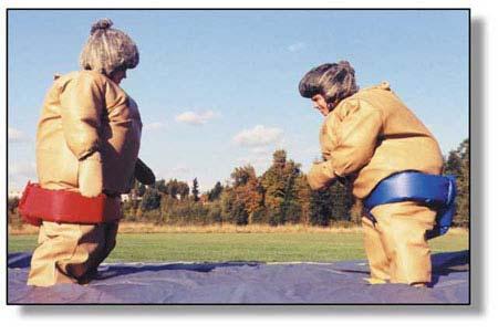 SUMO WRESTLING LIMIT: 2 WRESTLERS AT A TIME. NEXT WRESTLERS MAY NOT ENTER MAT AREA UNTIL THE THOSE AHEAD HAVE EXITED. WRESTLERS MUST WEAR PROTECTIVE HEAD GEAR.