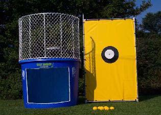DUNK TANK LIMIT: 1 BALL THROWER AND 1 PERSON ON DUNK TANK AT A TIME. NEXT PLAYERS MAY NOT ENTER PITCHING AREA UNTIL THE THROWER AHEAD HAS EXITED.
