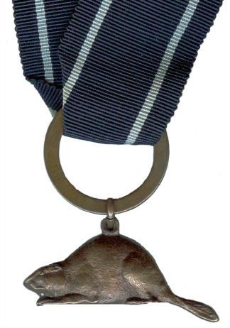 Bronze beaver worn on dark blue ribbon from 1933-35; worn on navy ribbon with pale