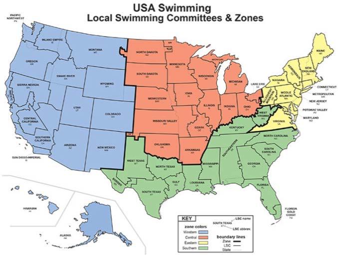 Swimming organization FINA ( Federation Internationale de Natation ) USA Swimming (divided into 59 LSCs ) Club swimming Masters swimming World