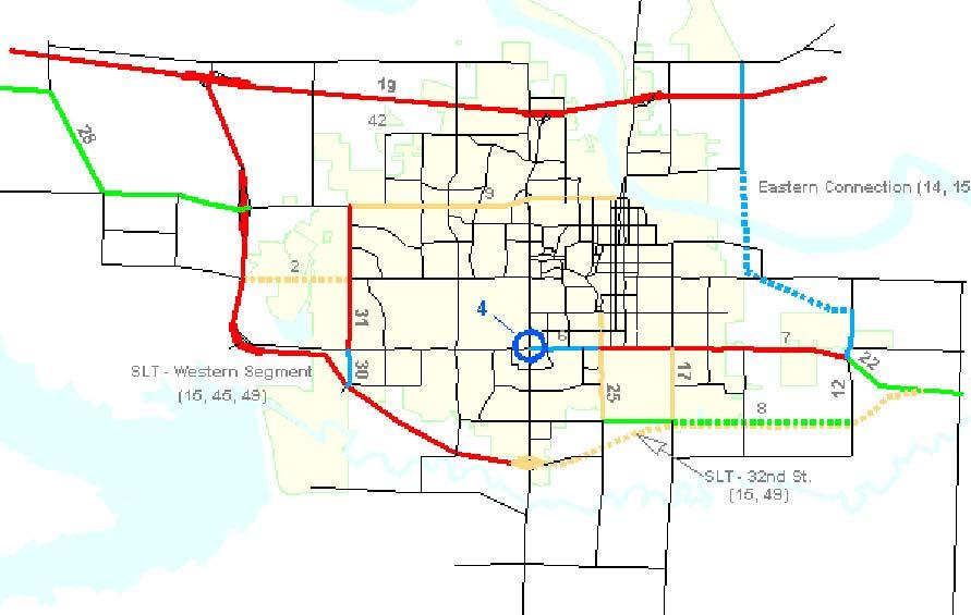 Figure 4-2 Transportation System Improvements (Source: Transportation 2025) Future Traffic Projections At the request of TranSystems, KDOT modified the traffic model to simulate two scenarios for the