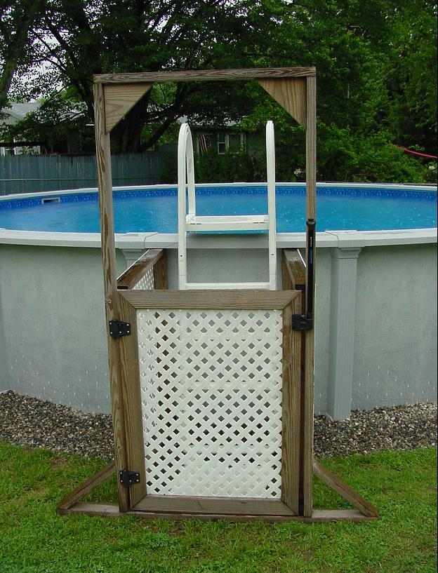Typical Ladder Enclosure for Above-Ground Pools Top of fence must be 48 inches high No space larger than 1/2 within 18 of latch release mechanism if it is on the pool side, down 3 Self-locking latch